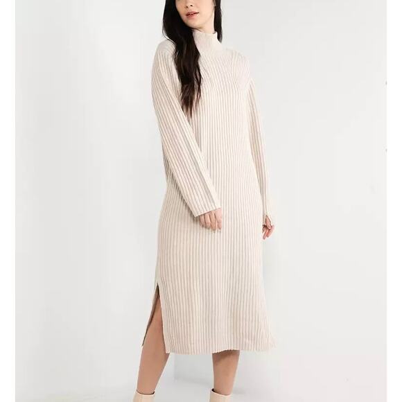 & OTHER STORIES Mock Neck Wool Blend Midi Dress Beige Cream Small S - Picture 11 of 11